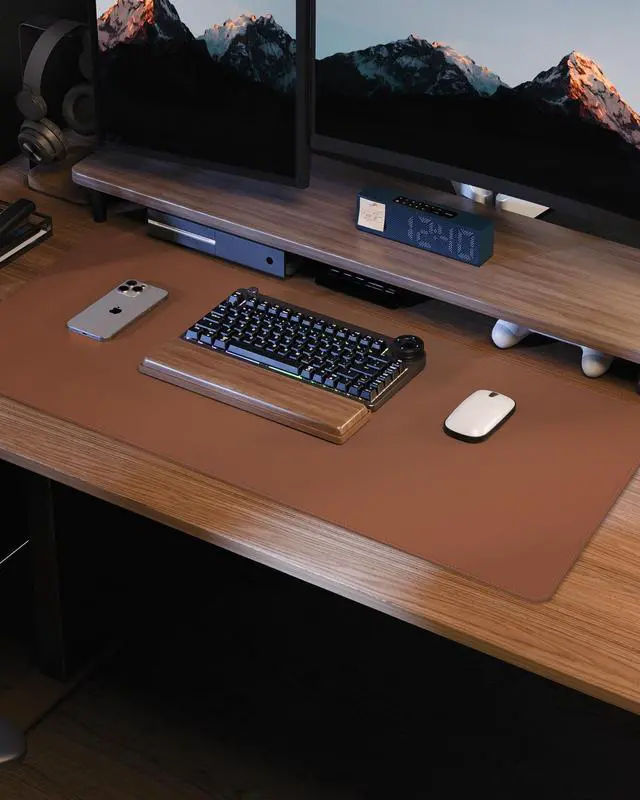 Alt view image 7 of 7 - Leather Desk Pad Protector, Mouse Pad, Office Desk Mat, Non-Slip PU Leather Desk Blotter, Laptop Desk Pad, Waterproof Desk Writing Pad for Office and Home (Brown, 31.5" x 15.7")