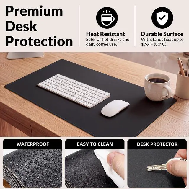 Alt view image 4 of 7 - Desk Mat 35.4" x 17", Cork & PU Leather Desk Pad, Black