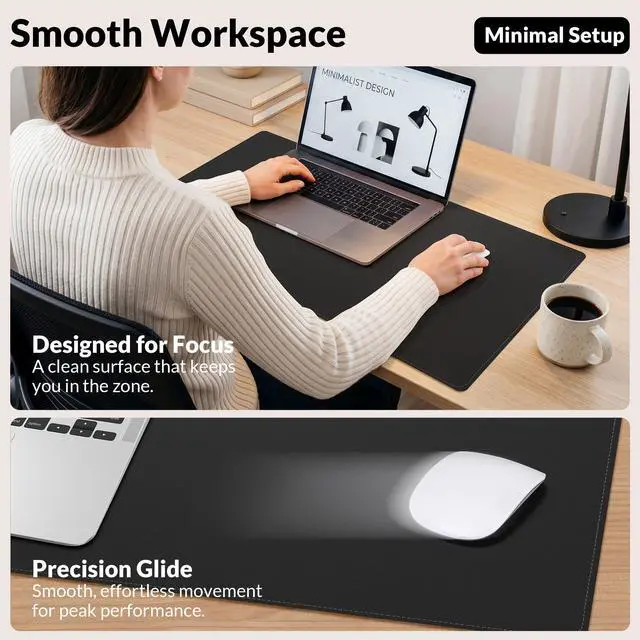 Alt view image 5 of 7 - Desk Mat 35.4" x 17", Cork & PU Leather Desk Pad, Black