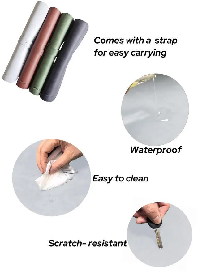 Alt view image 6 of 7 - Soft Anti-Curl Faux PU Desk Mat 31.5"x15.7", Waterproof Heat Safe Non-Slip Vintage Desk Pad, Stitched Edge Wipeable Tear Resistant Desktop Protector for Work from Home Office (Light Grey)