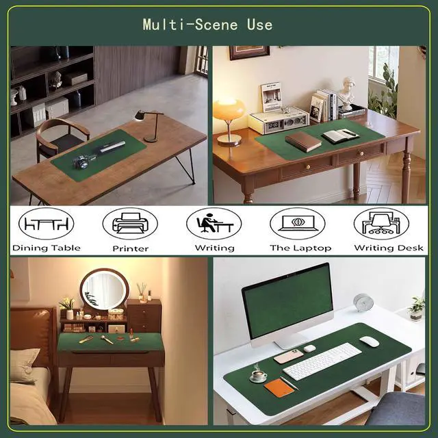 Alt view image 7 of 7 - Soft Anti-Curl Faux PU Desk Mat 31.5"x15.7", Waterproof Heat Safe Non-Slip Vintage Desk Pad, Stitched Edge Wipeable Tear Resistant Desktop Protector for Work from Home Office (Light Grey)