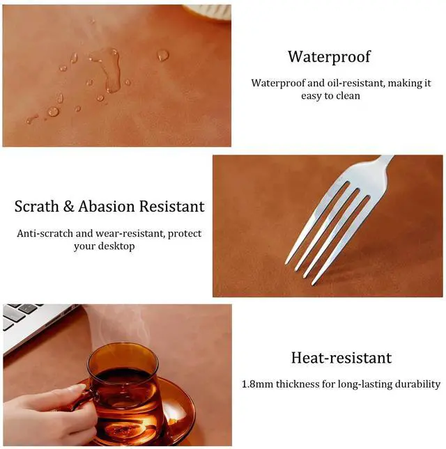 Alt view image 4 of 7 - Distressed Leather Desk Mat - Non-Slip PU Leather Desk Pad Protector - Large Waterproof Mouse Pad Computer Keyboard Desk Mat Desk Accessories for Office & Home (Brown, 31.5"x 15.7")