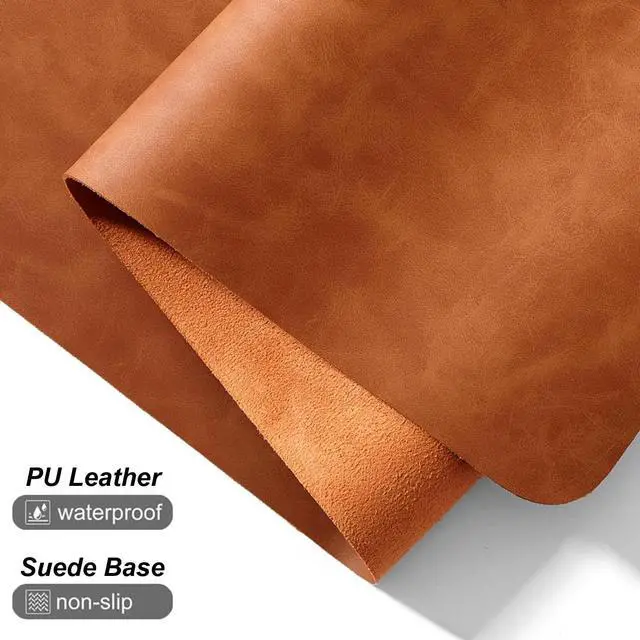 Alt view image 3 of 7 - Distressed Leather Desk Mat - Non-Slip PU Leather Desk Pad Protector - Large Waterproof Mouse Pad Computer Keyboard Desk Mat Desk Accessories for Office & Home (Brown, 31.5"x 15.7")