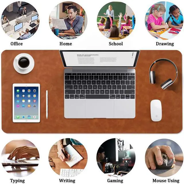 Alt view image 6 of 7 - Distressed Leather Desk Mat - Non-Slip PU Leather Desk Pad Protector - Large Waterproof Mouse Pad Computer Keyboard Desk Mat Desk Accessories for Office & Home (Brown, 31.5"x 15.7")