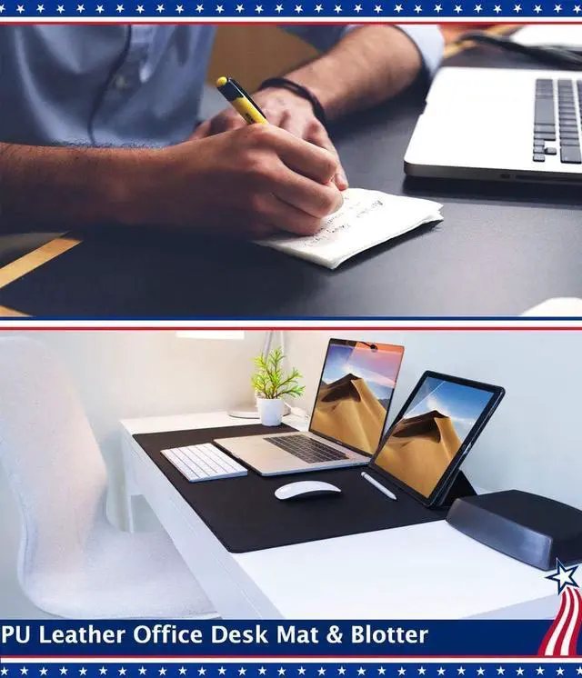 Alt view image 2 of 7 - Desk Protector Blotter Pad on Top of Desks PU Leather Office Desk Writing Mat Computer Laptop Gaming Under Keyboard Mouse Pad Desk Decor Accessories Organizer for Women Men Kids Black 16 X 32 Inches