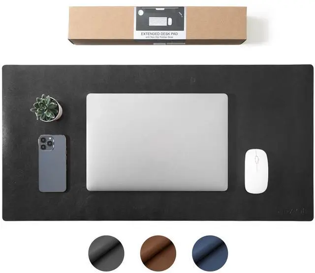 Main image of Leather Desk Pad Protector, Natural Rubber Office Desk Mat Mouse Pad, Non-Slip PU Leather Desk Blotter, Water-Resistant Laptop Writing Desk Pad for Office and Home (31.5 x 15.8, Black)