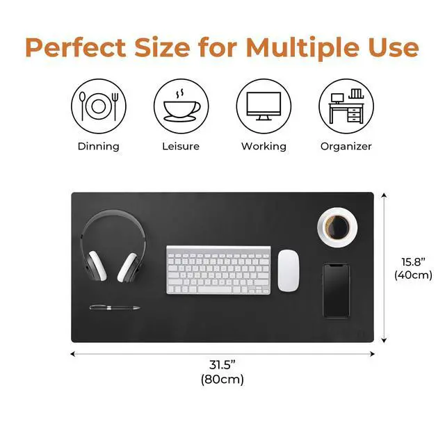 Alt view image 2 of 7 - Leather Desk Pad Protector, Natural Rubber Office Desk Mat Mouse Pad, Non-Slip PU Leather Desk Blotter, Water-Resistant Laptop Writing Desk Pad for Office and Home (31.5 x 15.8, Black)