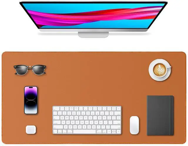 Main image of Leather Desk Pad Protector, Office Desk Mat, Large Mouse Pad, Non-Slip PU Leather Desk Blotter, Waterproof Computer Desk Writing Pad for Office and Home (Brown, 31.5" x 15.7")