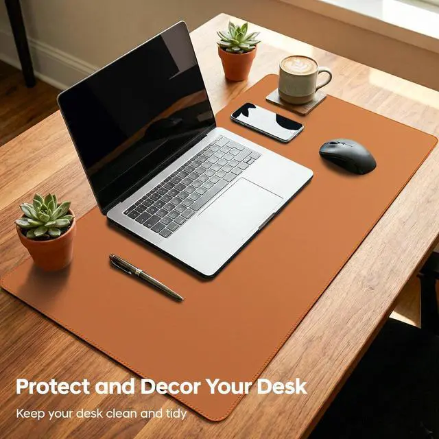 Alt view image 2 of 7 - Leather Desk Pad Protector, Office Desk Mat, Large Mouse Pad, Non-Slip PU Leather Desk Blotter, Waterproof Computer Desk Writing Pad for Office and Home (Brown, 31.5" x 15.7")