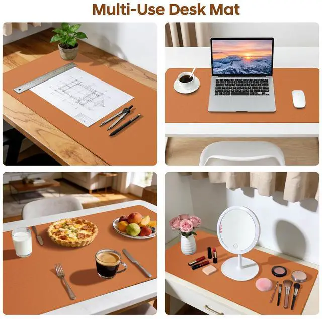 Alt view image 3 of 7 - Leather Desk Pad Protector, Office Desk Mat, Large Mouse Pad, Non-Slip PU Leather Desk Blotter, Waterproof Computer Desk Writing Pad for Office and Home (Brown, 31.5" x 15.7")