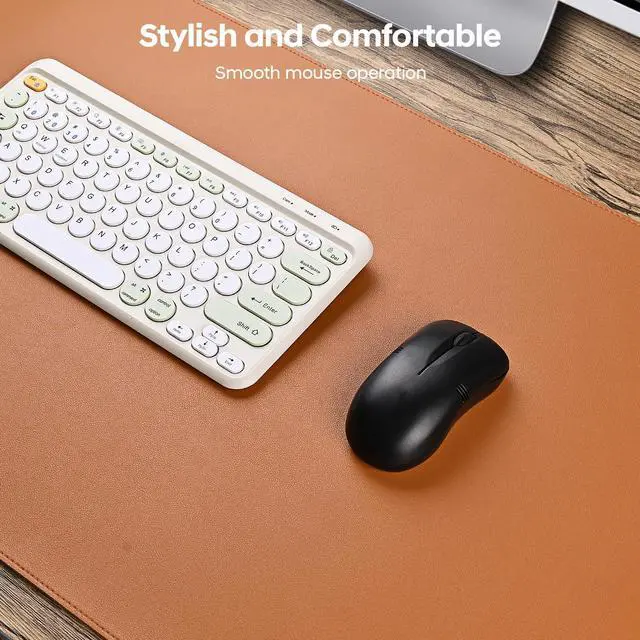 Alt view image 4 of 7 - Leather Desk Pad Protector, Office Desk Mat, Large Mouse Pad, Non-Slip PU Leather Desk Blotter, Waterproof Computer Desk Writing Pad for Office and Home (Brown, 31.5" x 15.7")