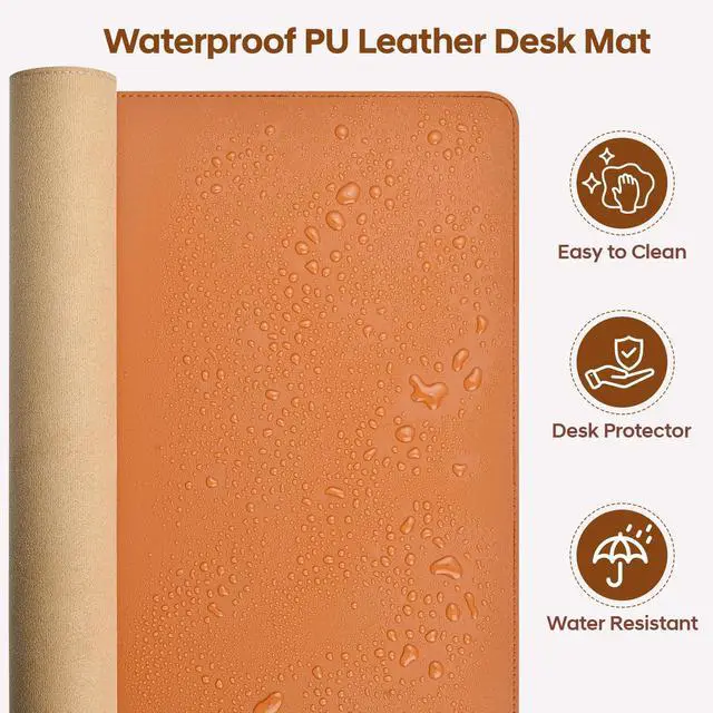 Alt view image 5 of 7 - Leather Desk Pad Protector, Office Desk Mat, Large Mouse Pad, Non-Slip PU Leather Desk Blotter, Waterproof Computer Desk Writing Pad for Office and Home (Brown, 31.5" x 15.7")