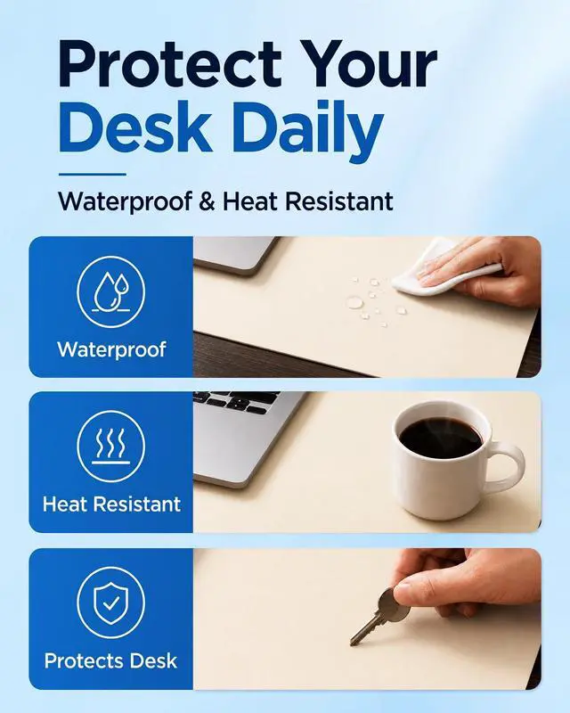 Alt view image 5 of 7 - Dual-Sided Desk Mat - Natural Cork & Leather Desk Protector, Large Mouse Pad, Waterproof Blotter, Writing Pad for Office/Home, Beige (25.6"x13.7")