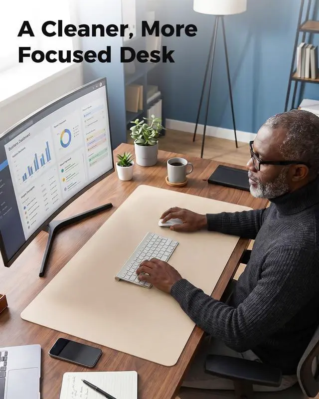 Alt view image 7 of 7 - Dual-Sided Desk Mat - Natural Cork & Leather Desk Protector, Large Mouse Pad, Waterproof Blotter, Writing Pad for Office/Home, Beige (25.6"x13.7")