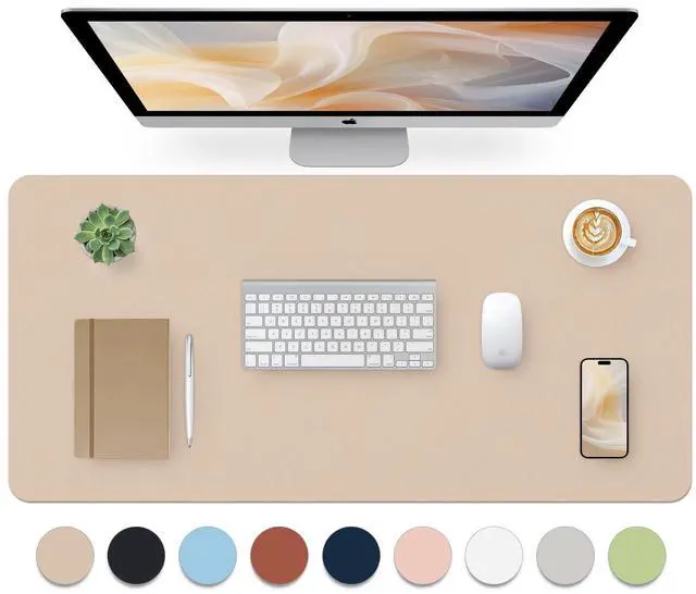 Main image of Leather Desk Pad, Large Mouse Pad, Leather Desk Blotter, Non-Slip Desk Pad Protector, Office Desk Pad, Waterproof Desk Mat for Home Office and Decor - Beige (35.4×15.7 Inches)