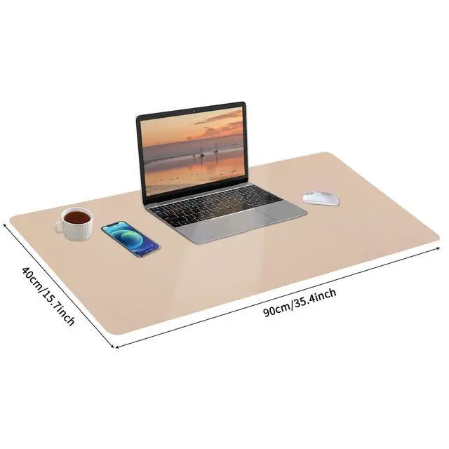 Alt view image 5 of 7 - Leather Desk Pad, Large Mouse Pad, Leather Desk Blotter, Non-Slip Desk Pad Protector, Office Desk Pad, Waterproof Desk Mat for Home Office and Decor - Beige (35.4×15.7 Inches)