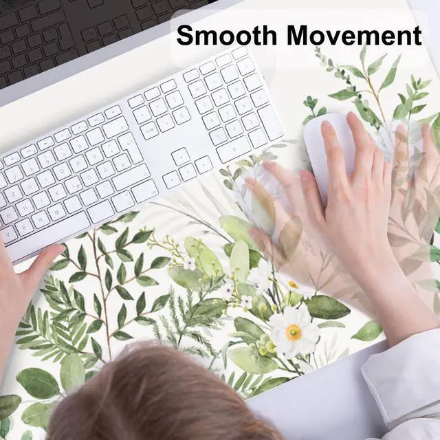 Alt view image 5 of 7 - Large Mouse Pad, Green Leaves Waterproof Office Desk Mat, Non-Slip Computer Gaming Mouse Pad, XXL PC Laptop Protector Pads, PU Leather Desk Writing Pads for Office Home, 31.5" x 15.7"