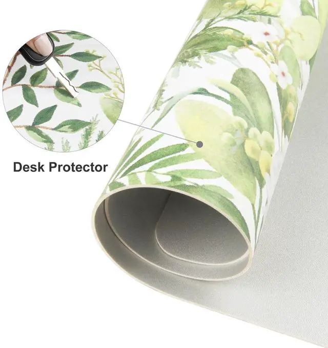 Alt view image 7 of 7 - Large Mouse Pad, Green Leaves Waterproof Office Desk Mat, Non-Slip Computer Gaming Mouse Pad, XXL PC Laptop Protector Pads, PU Leather Desk Writing Pads for Office Home, 31.5" x 15.7"