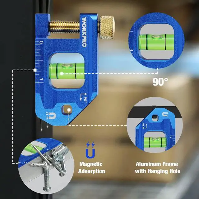 Alt view image 3 of 6 - Conduit Bending Level, Small Torpedo Magnetic Level, Bubble Vial for 90° Measurement, Aluminum Alloy Construction, 2.5-inch, Cobalt Blue