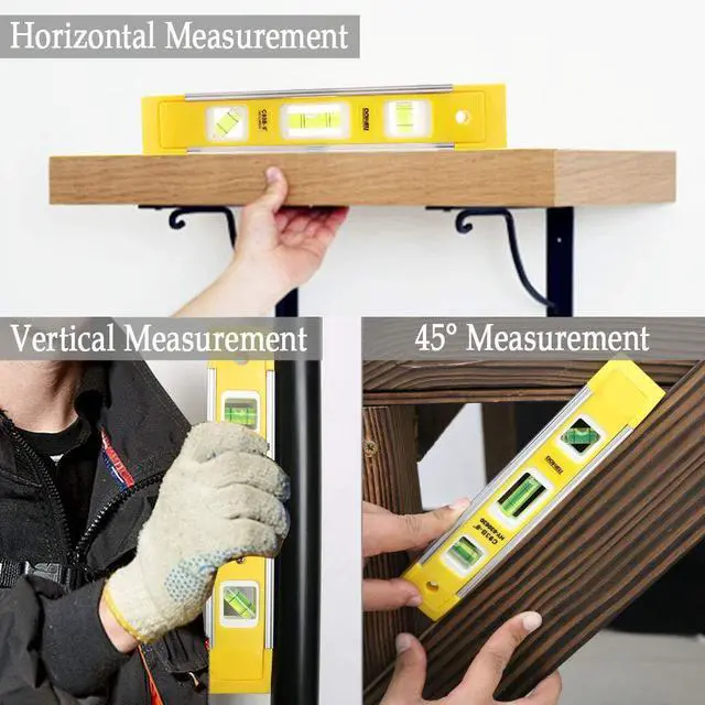 Alt view image 3 of 6 - 9 Inch Magnetic Box Level Torpedo Level(3PCS),3 Different Bubbles/45°/90°/180°Measuring Shock Resistant Torpedo Level