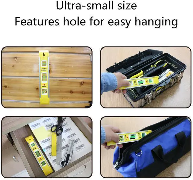 Alt view image 5 of 6 - 9 Inch Magnetic Box Level Torpedo Level(3PCS),3 Different Bubbles/45°/90°/180°Measuring Shock Resistant Torpedo Level