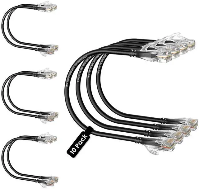 Main image of Cat6A Ethernet Patch Cable 1FT 10-Pack Black, Slim Cat 6a Network Cable with 10Gbps Speed, 550MHz, Pure Copper, 28AWG for High-Speed Internet Ethernet Cord