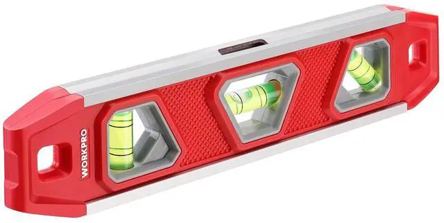 Main image of 9-Inch Torpedo Level Magnetic, Small Leveler Tool with 3 Different Bubbles 45°/90°/180° and Overhead Viewing Window, Shock Resistant Bubble Level V-Groove for Measuring plumbing, wood, etc.
