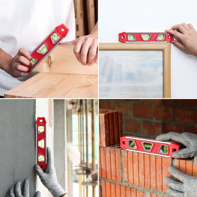 Alt view image 7 of 7 - 9-Inch Torpedo Level Magnetic, Small Leveler Tool with 3 Different Bubbles 45°/90°/180° and Overhead Viewing Window, Shock Resistant Bubble Level V-Groove for Measuring plumbing, wood, etc.