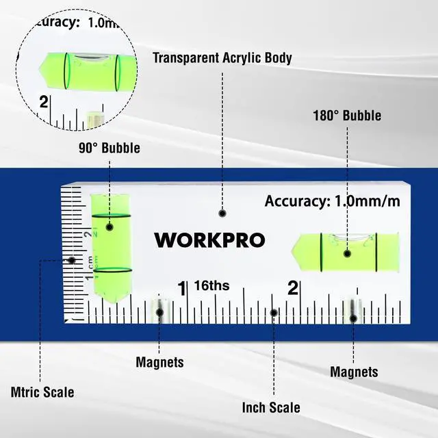 Alt view image 3 of 7 - Small Level, 3 Inch Mini Level Tool, Magnetic Level with 2 Different Bubbles 90°/180°, Shatterproof Cross Check Bubble Level, Pocket Level for Picture Hanging Tool
