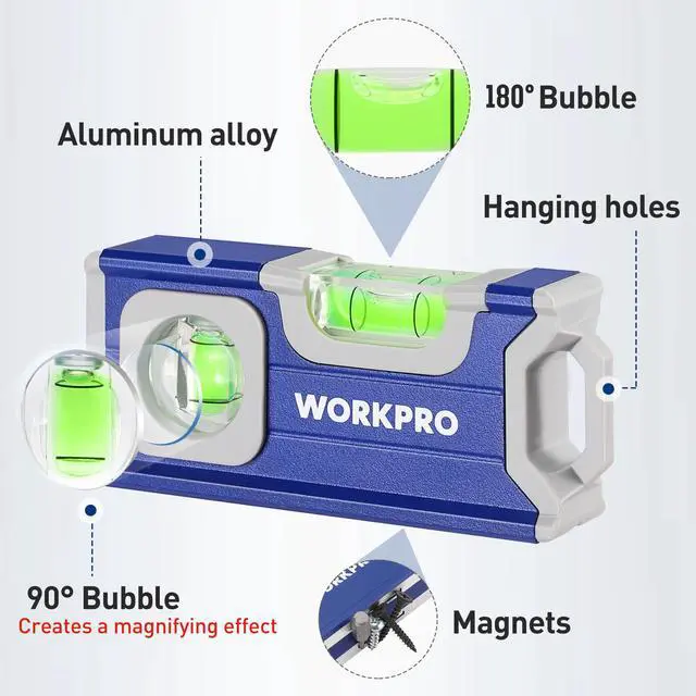 Alt view image 2 of 7 - 4-1/2 Inch Mini Magnetic Pocket Level, Aluminum Alloy, Cobalt Blue
