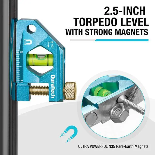 Alt view image 4 of 7 - 2.5-Inch Level, Magnetic Torpedo Level with 90° Bubbles, V-Groove, Large Viewing Window, Aluminum Alloy Body, Hanging Hole, SAE and Metric Scale for DIY Projects and Household Use