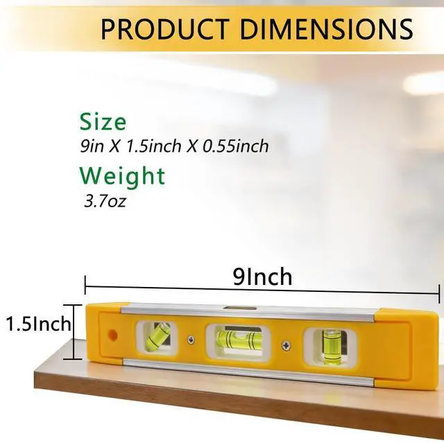 Alt view image 7 of 7 - 9 Inch Torpedo Level Magnetic, Shock-Proof Small Level Tool with 45/90/180 Degree Bubble Vials, Aluminium Alloy Frame, V-Groove and Magnet Track2PCS