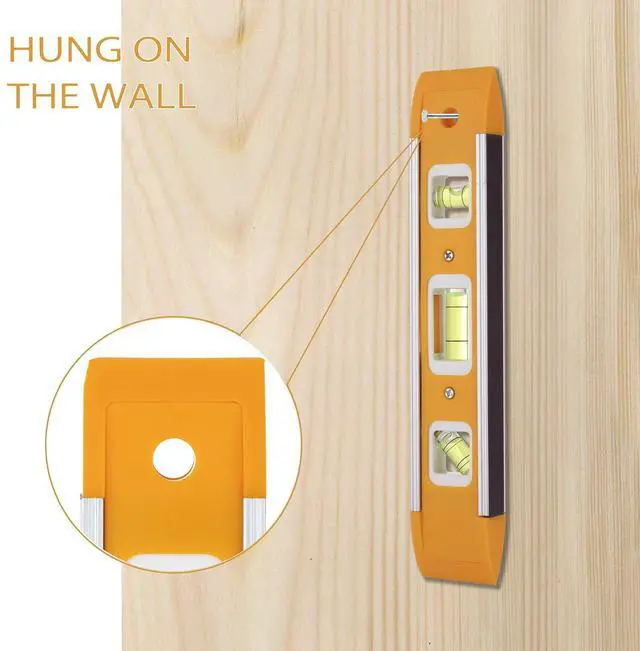 Alt view image 6 of 7 - 9 Inch Magnetic Torpedo Level with 3 Bubbles (Horizontal, Vertical, 45°) - Shock-Resistant ABS Frame, Heavy-Duty Magnetic Base, Bright Orange for Construction, Woodworking