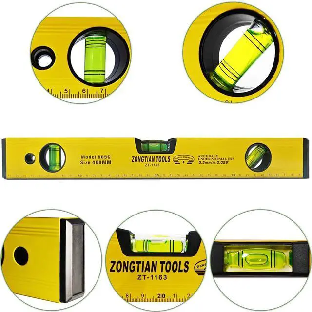 Alt view image 3 of 7 - 10 Inch Torpedo Level Magnetic, Aluminum Alloy Level Tool, Equipped with 45/90/180 Degree Bubble Vials and Scale Ruler, Open Top-View Design