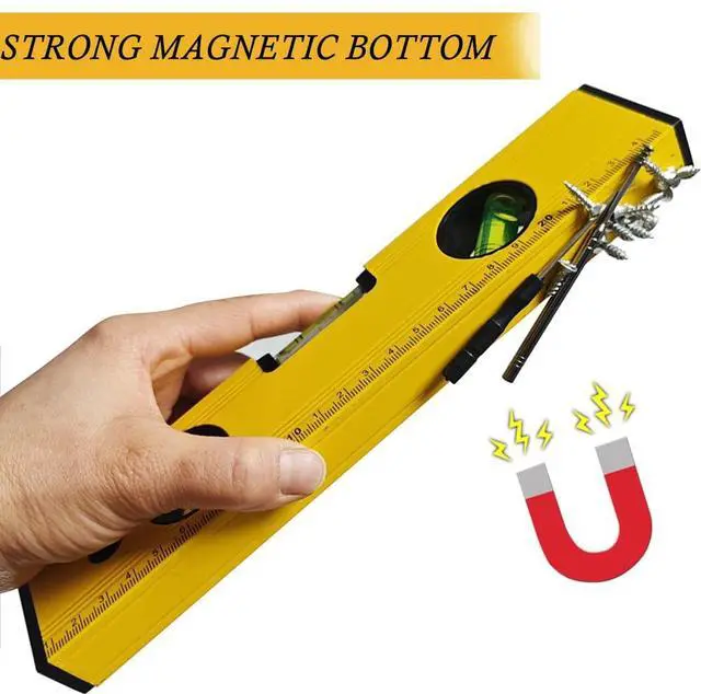 Alt view image 4 of 7 - 10 Inch Torpedo Level Magnetic, Aluminum Alloy Level Tool, Equipped with 45/90/180 Degree Bubble Vials and Scale Ruler, Open Top-View Design