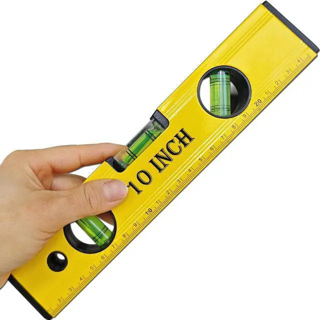 Main image of 10 Inch Torpedo Level Magnetic, Aluminum Alloy Level Tool, Equipped with 45/90/180 Degree Bubble Vials and Scale Ruler, Open Top-View Design
