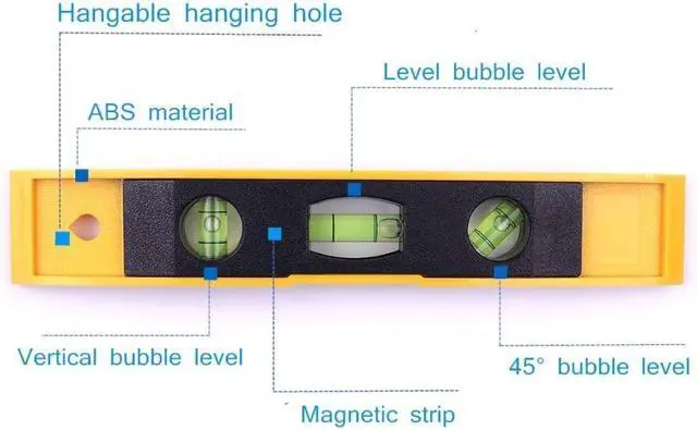 Alt view image 4 of 6 - 9 Inch Torpedo Level, Magnetic Box Level with 45°/90°/180°Bubbles, Shock Resistant Tool for Measuring-1 Pack (Yellow)