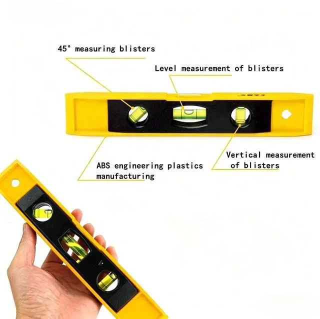 Alt view image 2 of 6 - 9 Inch Torpedo Level, Magnetic Box Level with 45°/90°/180°Bubbles, Shock Resistant Tool for Measuring-1 Pack (Yellow)