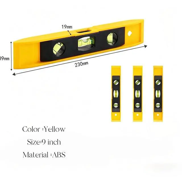 Alt view image 6 of 6 - 9 Inch Torpedo Level, Magnetic Box Level with 45°/90°/180°Bubbles, Shock Resistant Tool for Measuring-1 Pack (Yellow)