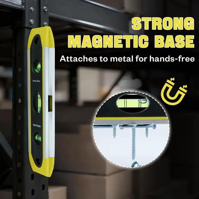 Alt view image 3 of 7 - 9 Inch Torpedo Level Magnetic,Small Leveler Tool,Magnetic Box Level with 45/90/180 Bubbles,V-Groove,Shock Resistant Bubble Level,Yellow