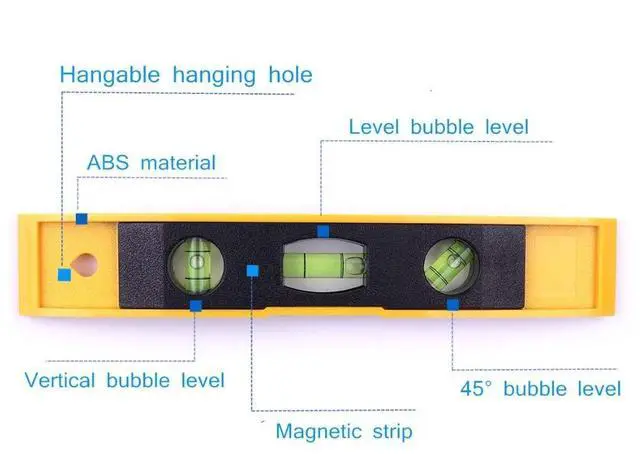 Alt view image 3 of 6 - Magnetic Torpedo Level, 3 Bubble Spirit Magnetic Ruler Level Measuring Instrument Tool (9" level)