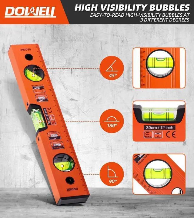 Alt view image 3 of 7 - 12 Inch Magnetic Spirit Level with Metric Scale, 3 Different Bubbles-45°/90°/180°HY030660