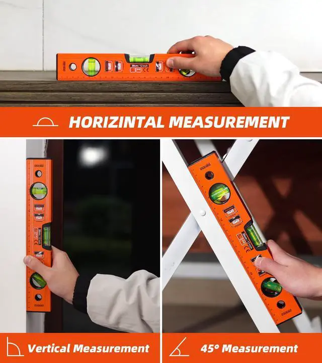 Alt view image 6 of 7 - 12 Inch Magnetic Spirit Level with Metric Scale, 3 Different Bubbles-45°/90°/180°HY030660