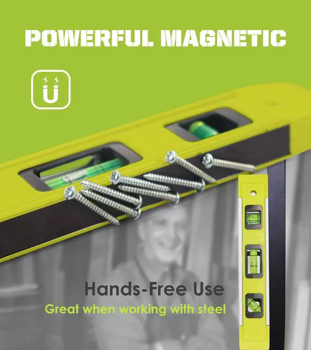 Alt view image 2 of 7 - Level & Tool Magnetic Aluminum Reinforced Torpedo Level, 9", Green (1PCS)