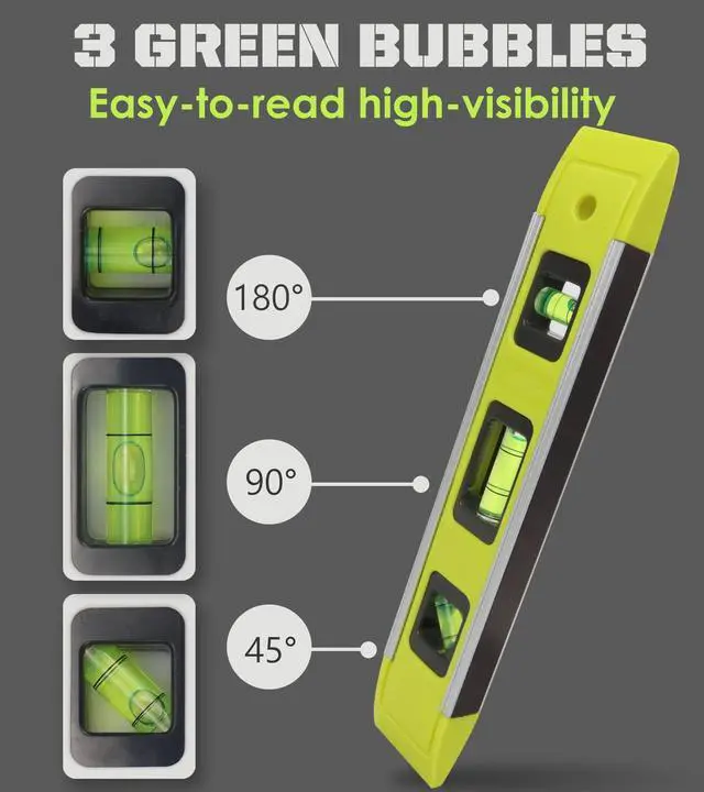 Alt view image 5 of 7 - Level & Tool Magnetic Aluminum Reinforced Torpedo Level, 9", Green (1PCS)