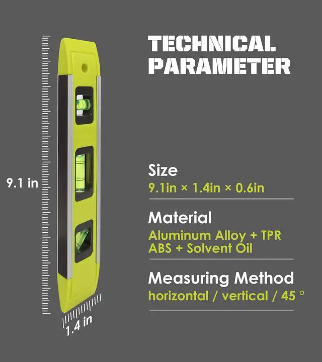 Alt view image 6 of 7 - Level & Tool Magnetic Aluminum Reinforced Torpedo Level, 9", Green (1PCS)