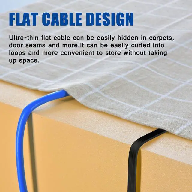 Alt view image 4 of 7 - Cat 6 Flat Shielded Ethernet Patch Cable 1 ft Outdoor Indoor 10Gbps Support Cat7 Cat8 Network Slim Internet RJ45 LAN Cord Cat6 High Speed Computer Wire Gaming, UL Listed, Black