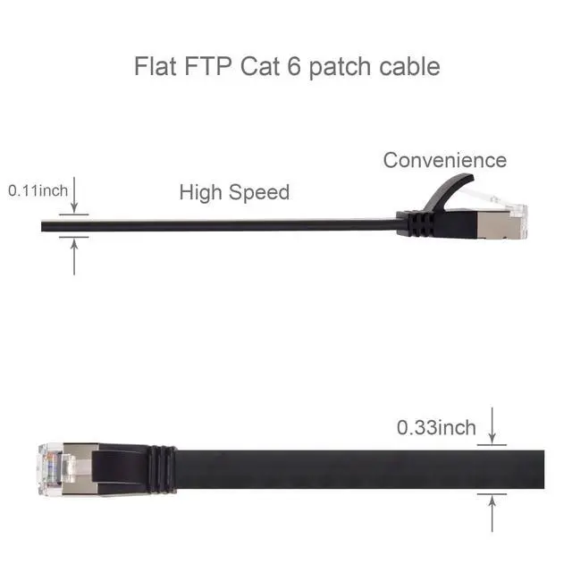 Alt view image 5 of 7 - Cat 6 Flat Shielded Ethernet Patch Cable 1 ft Outdoor Indoor 10Gbps Support Cat7 Cat8 Network Slim Internet RJ45 LAN Cord Cat6 High Speed Computer Wire Gaming, UL Listed, Black