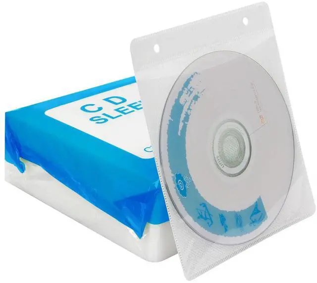 Main image of CD Sleeve Case,Double-Sided Refill Plastic Sleeve for CD and DVD Storage Binders,100 Pack (White1)
