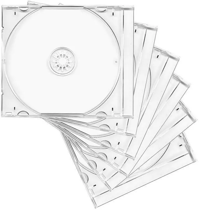 Main image of 6 PCS Standard Single Clear CD Jewel Case, 10 mm Plastic Single DVD Disc Storage Box with Assembled Tray, Standard CD Cover Protection Replacement for Most Vehicles (Transparent)